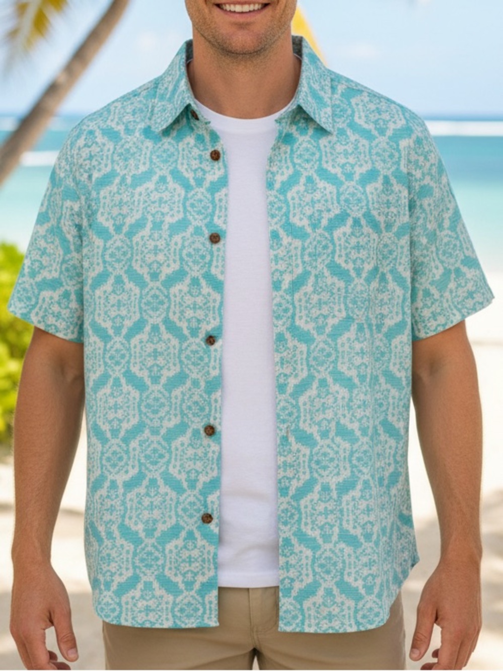 Island Republic 100% Silk Short-Sleeve Button Up Hawaiian Style Shirt Size L